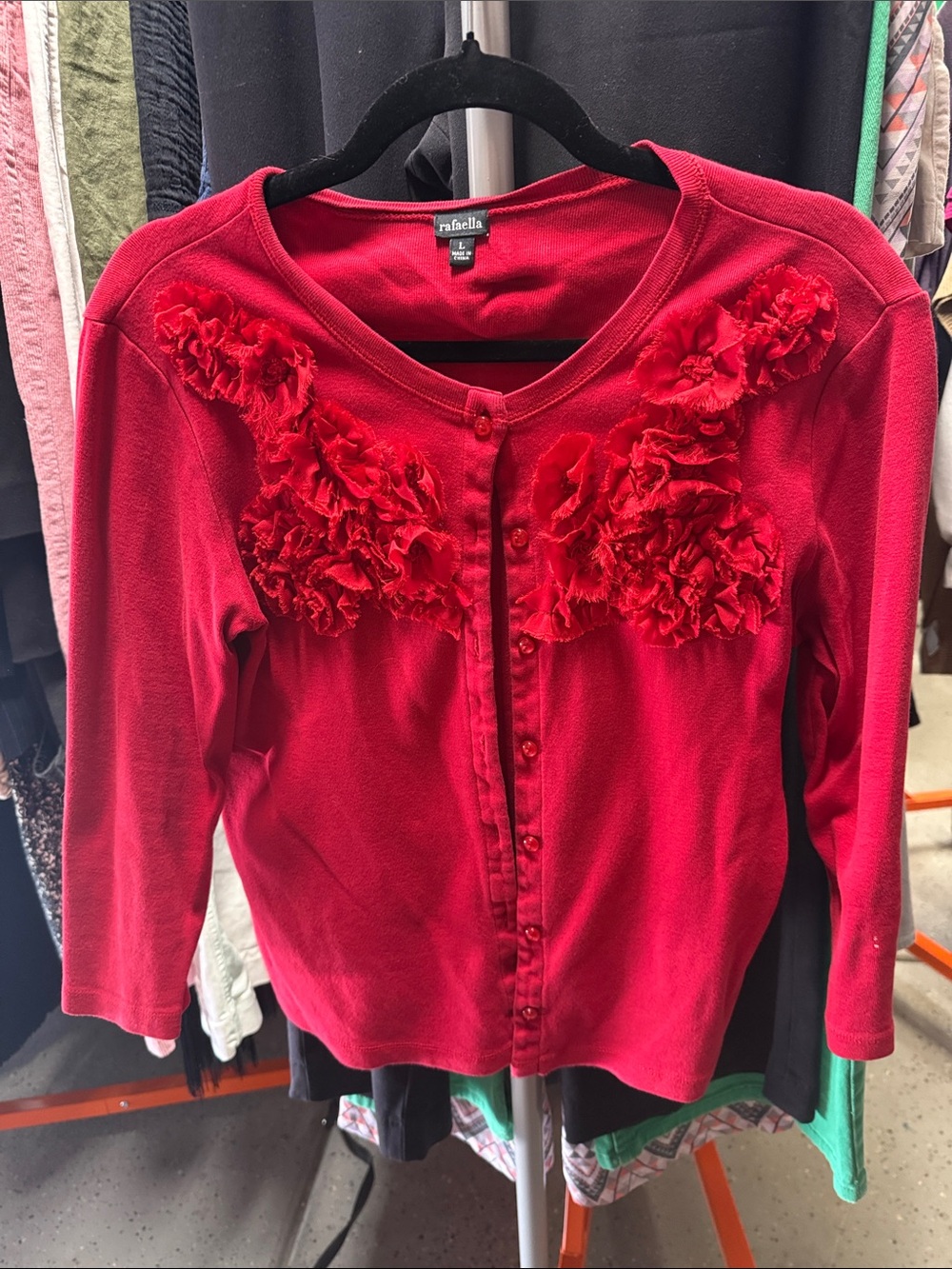 Rafaella Red Long-Sleeve Knit Top